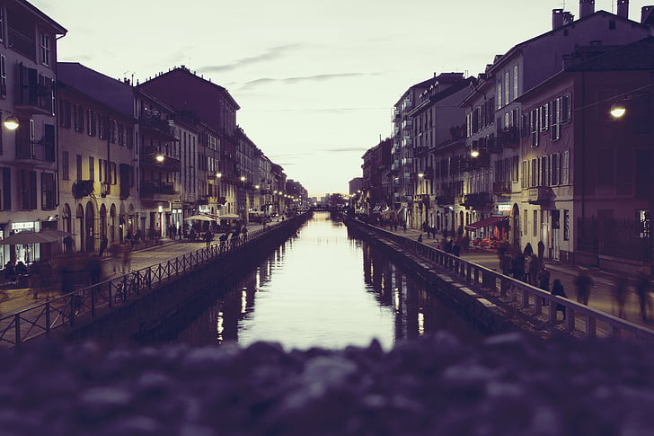 Venecia, Italia, Foto, noche, agua, edificios, ciudad