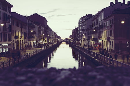 Венеция, Италия, снимка, нощ, вода, сгради, град