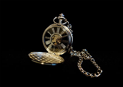 clock, pocket watch, old, silver, time, nostalgia, pointer