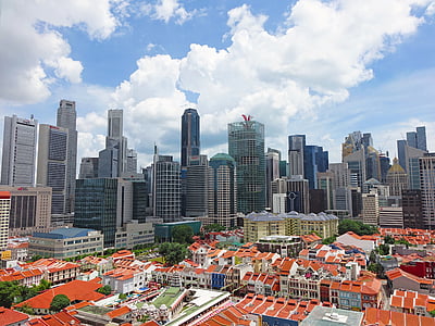 Singapūra, ķīniešu kvartāls, tūristu piesaistei, ēka, ūdens, Finanšu rajons, Debesskrāpis
