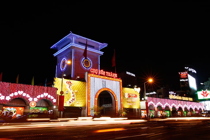 ben thanh market, saigon, ho chi minh, vietnam, asia, night, illuminated