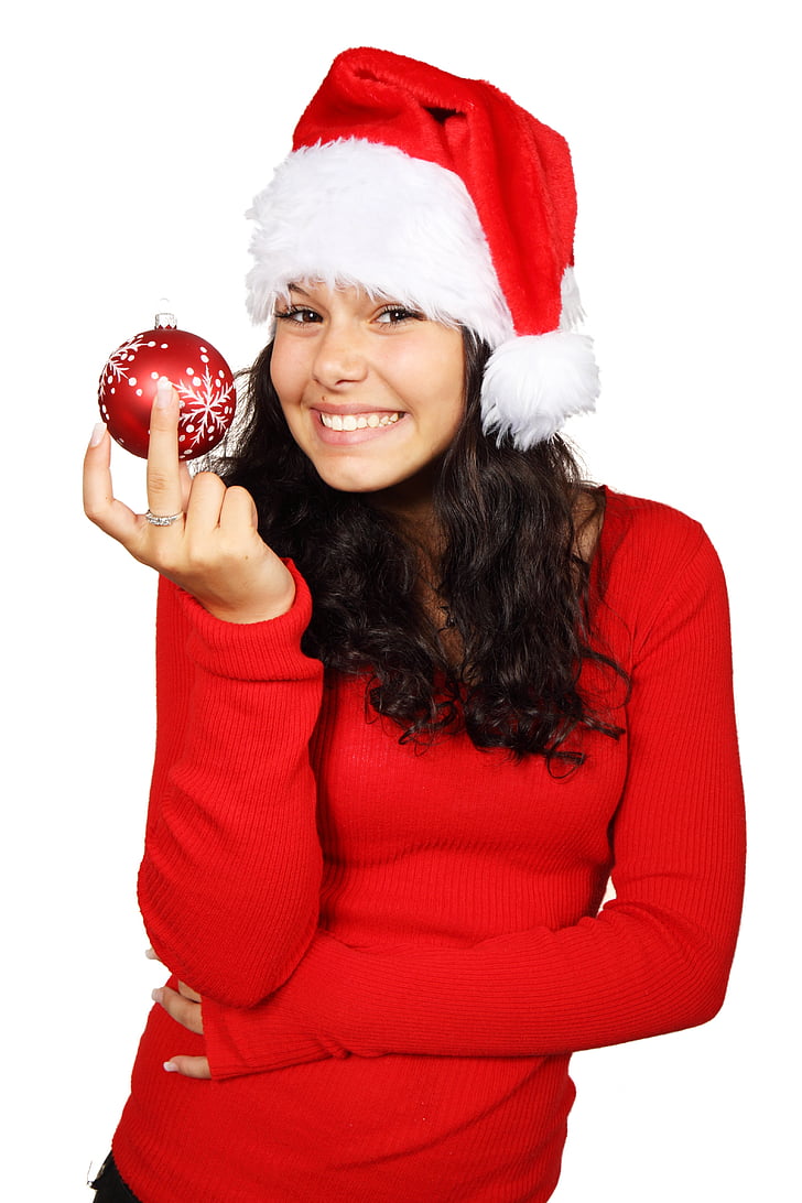 Ball, Bauble, Christmas, Claus, décoration, femelle, jeune fille