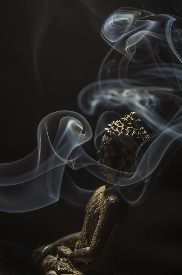 buddha, smoke, buddhism, incense, stone, aroma, smell