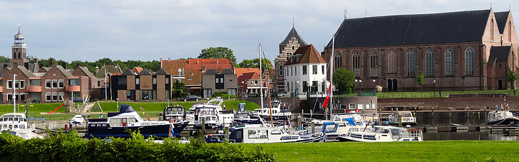 vollenhove, város, Hollandia, Port, kikötő, csónakok, hajók