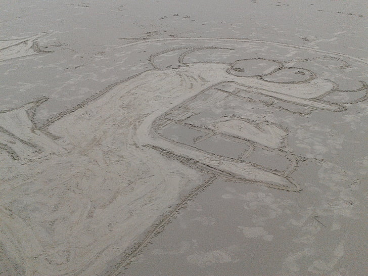strand, zand, monster, tekening, zandstrand