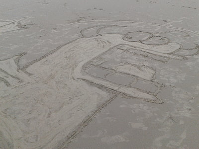 plage, sable, monstre, dessin, plage de sable fin