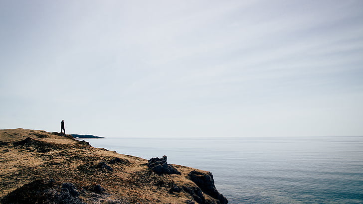 Cliff, kusten, Ocean, person, havet, vatten