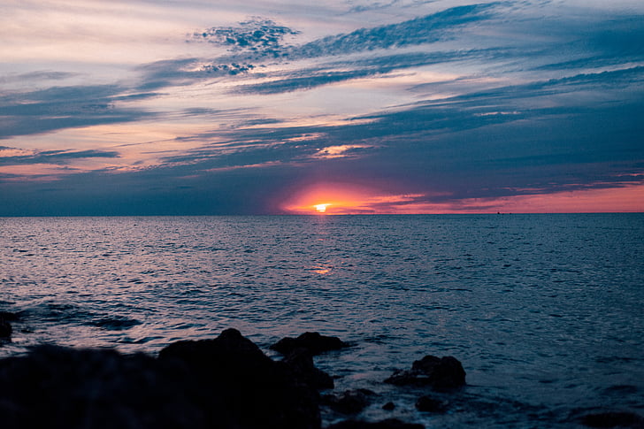 ocean, gray, sky, golden, hour, nature, coast