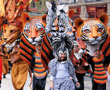 Tigre, masque, costume, défilé, visage, visage de chat, Carnaval