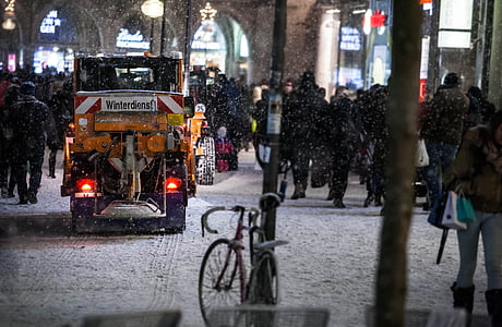 vinter, snö, vintertidtabell, vit, München, Street, personer