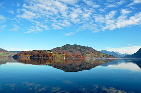 lake, nature, landscape, autumn mood, water reflection, austria
