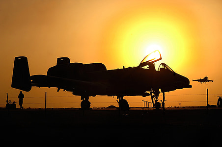 pesawat militer siluet, matahari terbenam, Jet, pesawat, penerbangan, Tanah, a-10
