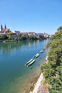 City, River, Basel, Sveitsi, veneet, vesi, kaupunki joen