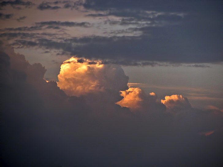 Cumulus nimbus, Cumulus, niebo, chmury, kolory, pomarańczowy, Cloudscape