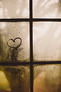 marrón, negro, ventana, marco de la, corazón, panel de, condensación de