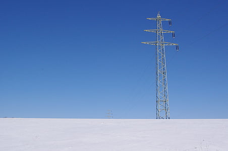 piló electricitat, font d'alimentació, l'hivern, fred, línia, subministrament d'energia, neu