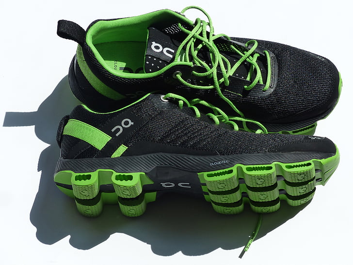 sportskor, löparskor, sneakers, Marathon skor, skor, grön, svart