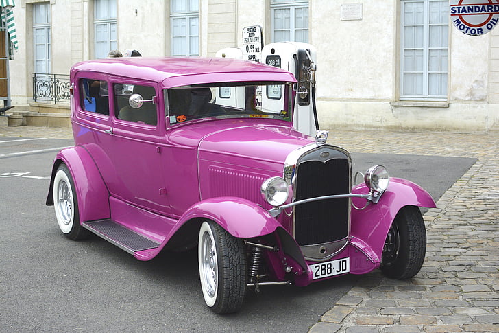 Mobil, merah muda, retro, Auto, retro gaya, kuno, klasik