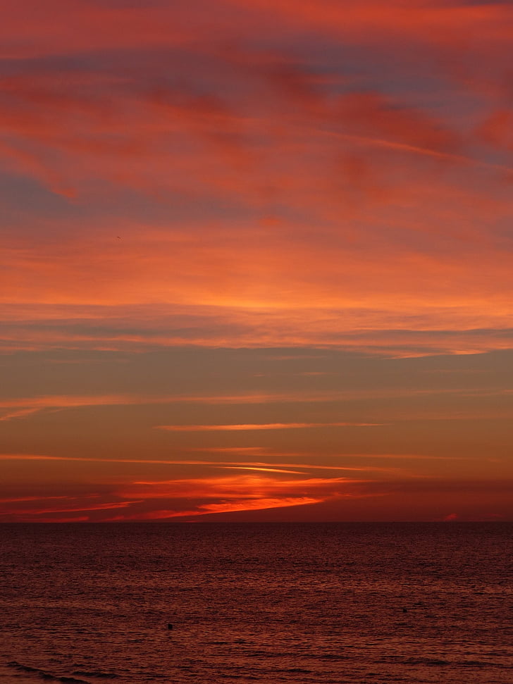 Захід сонця, хмари, небо, помаранчевий, океан, вечір, море