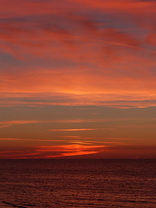 tramonto, nuvole, cielo, arancio, oceano, sera, mare