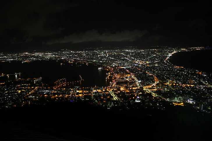 night view, urban landscape, bay, aerial, city views