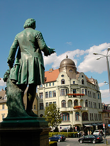Wieland, monument, stillbilde, bronse, Weimar, Thüringen Tyskland, statuen