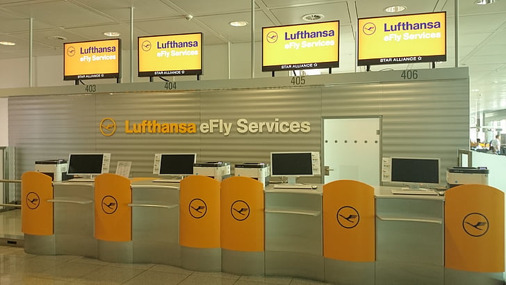 Lufthansa, transferència, interruptor, arquitectura, l'aeroport, internacional, edifici