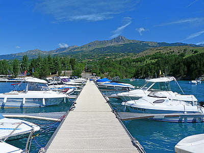 landscape, port, pier, bay st michel, lake of serre ponçon, boats, hobbies
