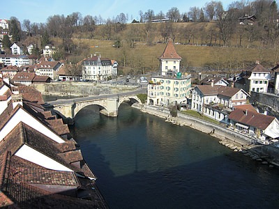 Bern, belváros, Svájc, folyó, híd