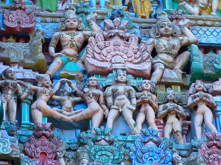 temple figures, temple, colorful, vishnu, kumbakonam india