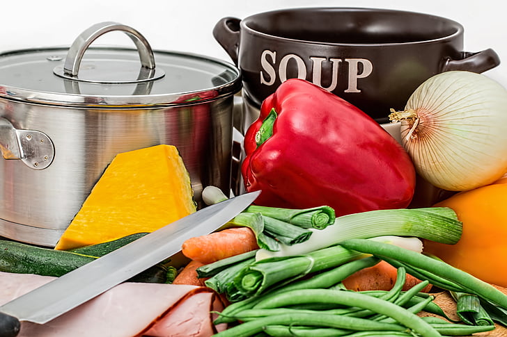 zuppa, verdure, pentola, cucina, cibo, sano, carota