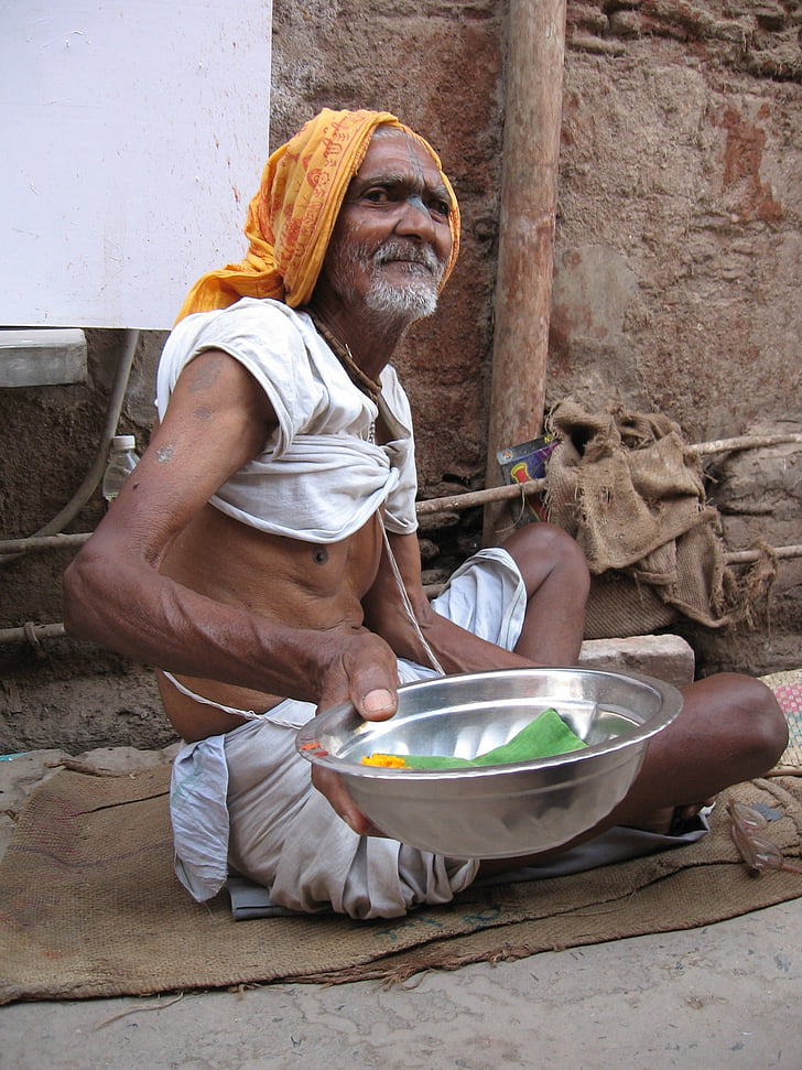 Indian, strada, omul vechi, foame
