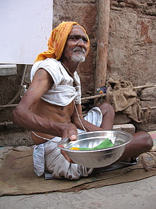 印度, 街道, 老人, 饿了