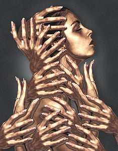modelo, estatua de, escultura, mujeres, bronce, manos, mujer