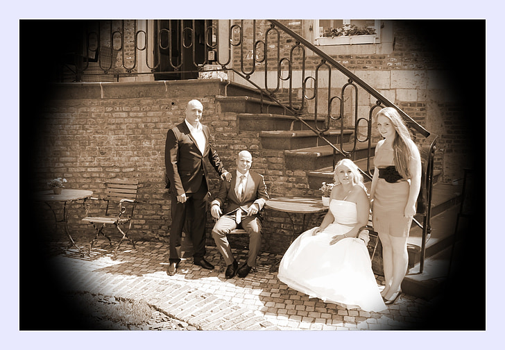 casamento, casou-se com, casamento, retrô, clássico, preto e branco, vintage