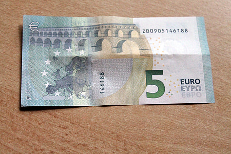 dollarbiljet, euro, valuta, rekeningen, papiergeld, 5 euro