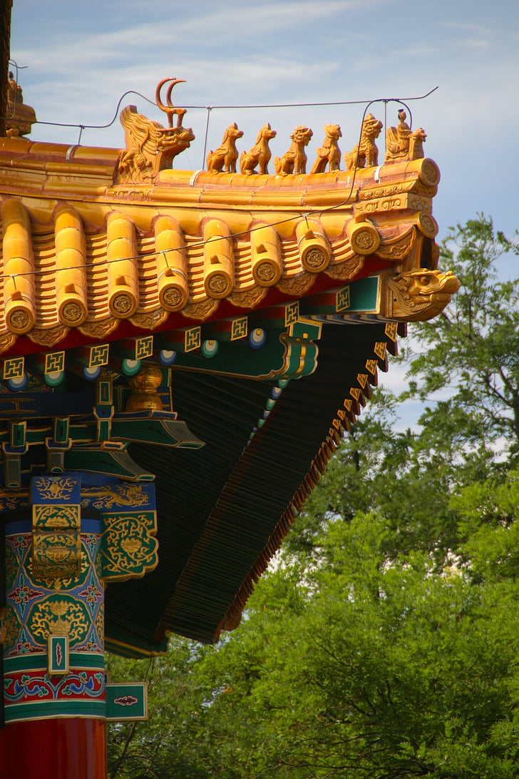 střecha, Čína, drak, Zakázané město, Architektura, Peking, palác