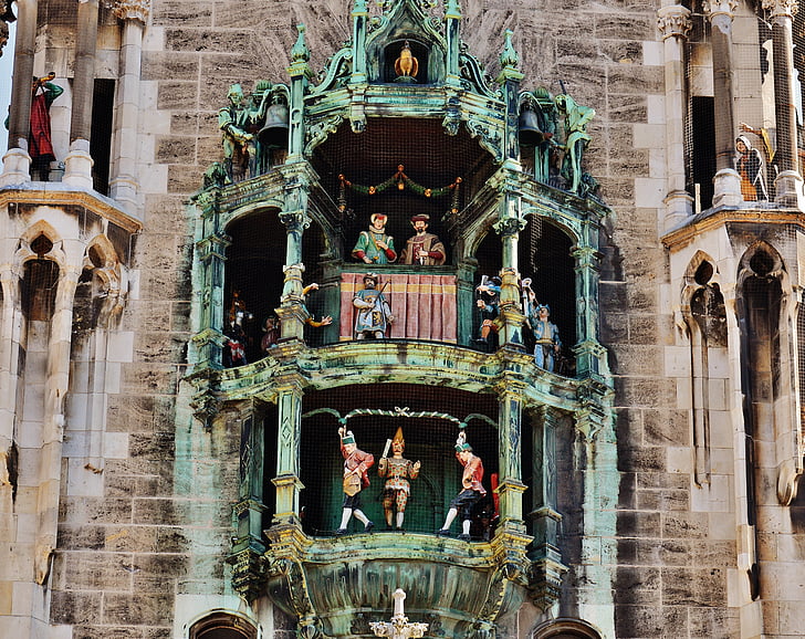 Ayuntamiento de la ciudad, Glockenspiel, Schäffler danza, Munich, Marienplatz