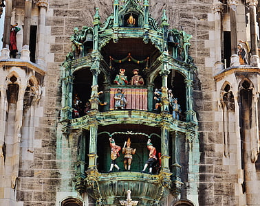 Town hall, Glockenspiel, schäffler deju, Minhene, Marienplatz