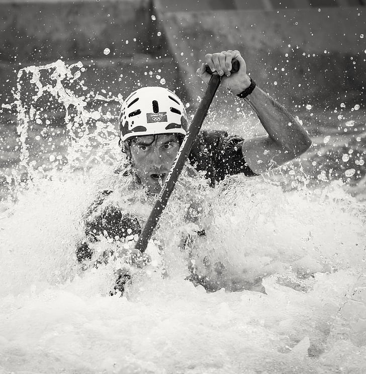 water, rapids, man, male, paddle, oar, wet
