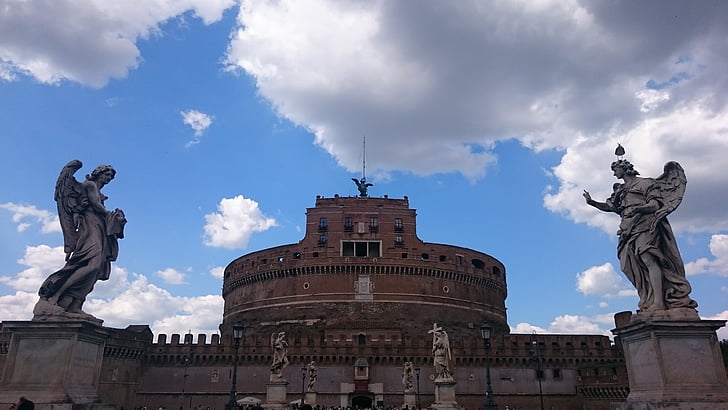 Roma, Castillo de Sant Angelo, nubes, estatua de, lugar famoso, arquitectura, Monumento