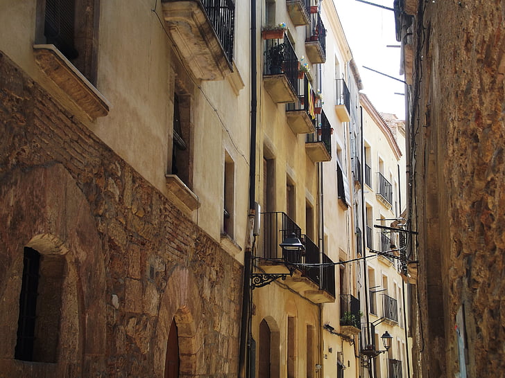 Spanien, Tarragona, Street, fönster, arkitektur, byggnad, hus