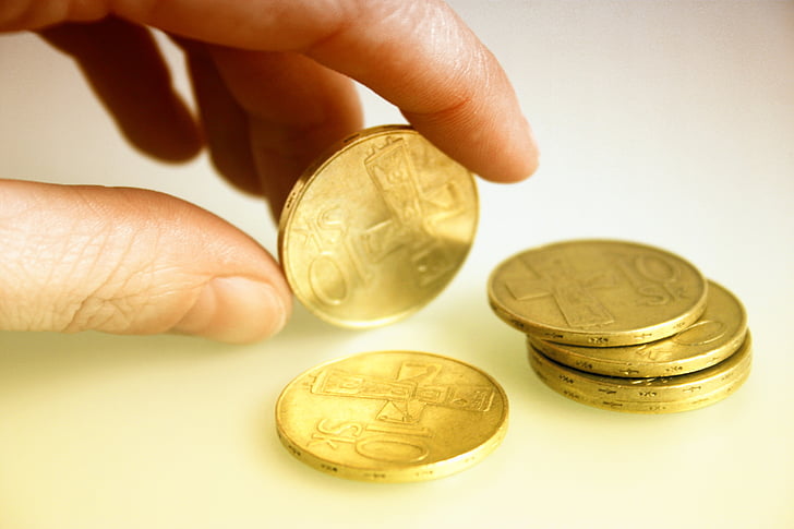 Eslovàquia, moneda, vell, deu, Corona, or, mà