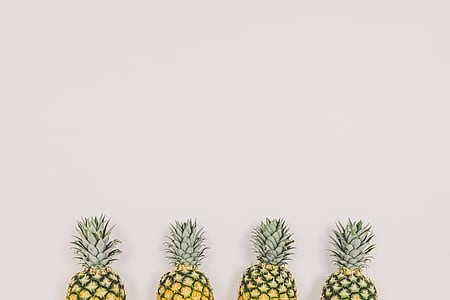 four, yellow, green, pineapples, flower, fruit, wall