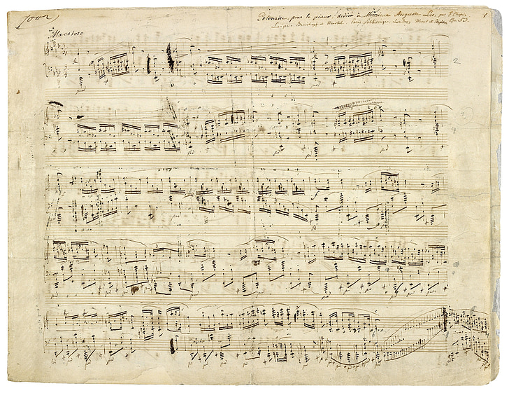 chopin, music, notenblatt, composition, composer, 1842, polonaise