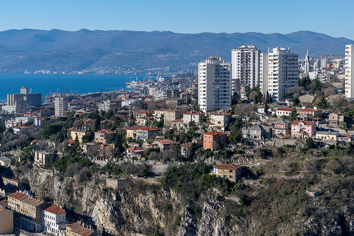 Kroatien, Rijeka, Adriaterhavet, by, Panorama, Fiume, Middelhavet
