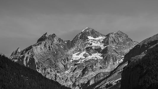 mountains, black and white, mountain peaks, landscape, snow, alpine, cold