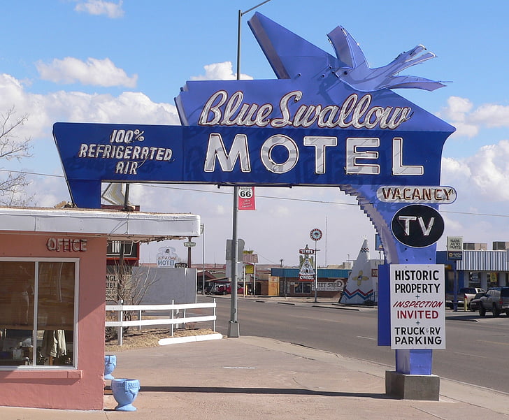 Tucumcari, Nové Mexiko, Motel, pokoje, budovy, orientační bod, staré