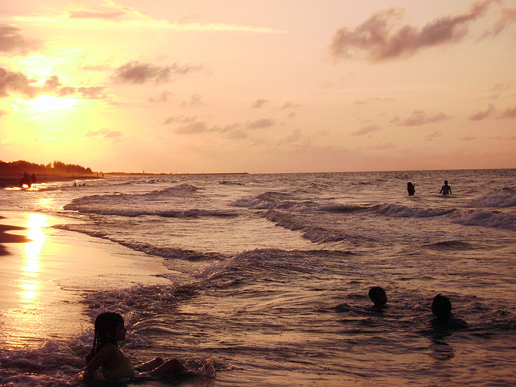 zachód słońca, Plaża, po południu