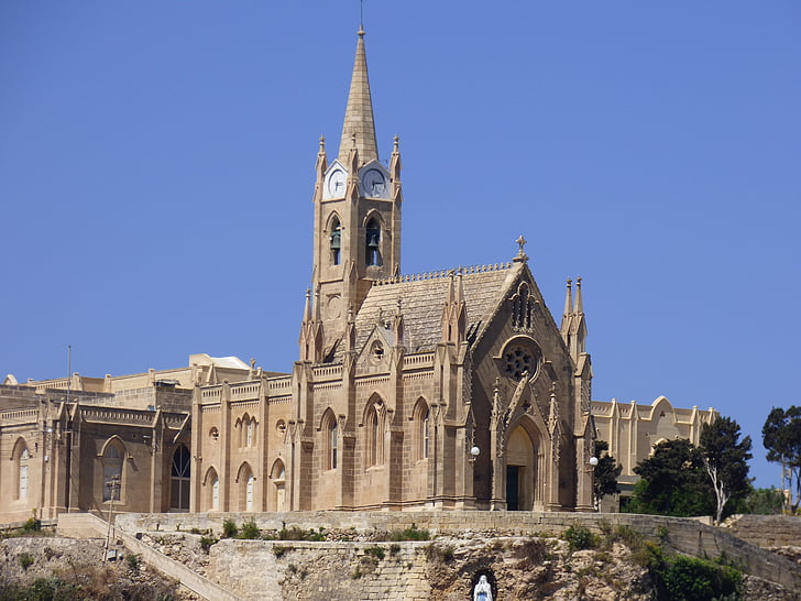 Gozo, székesegyház, építészet, kék ég, Landmark, vittoriosa, régi